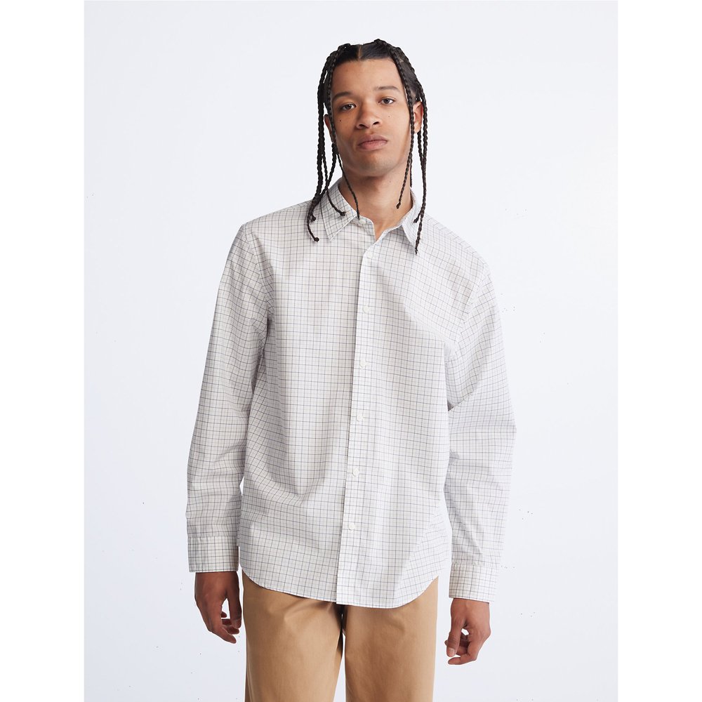 Áo Calvin Klein Check Button-Down Easy Shirt - Brilliant White, Size L