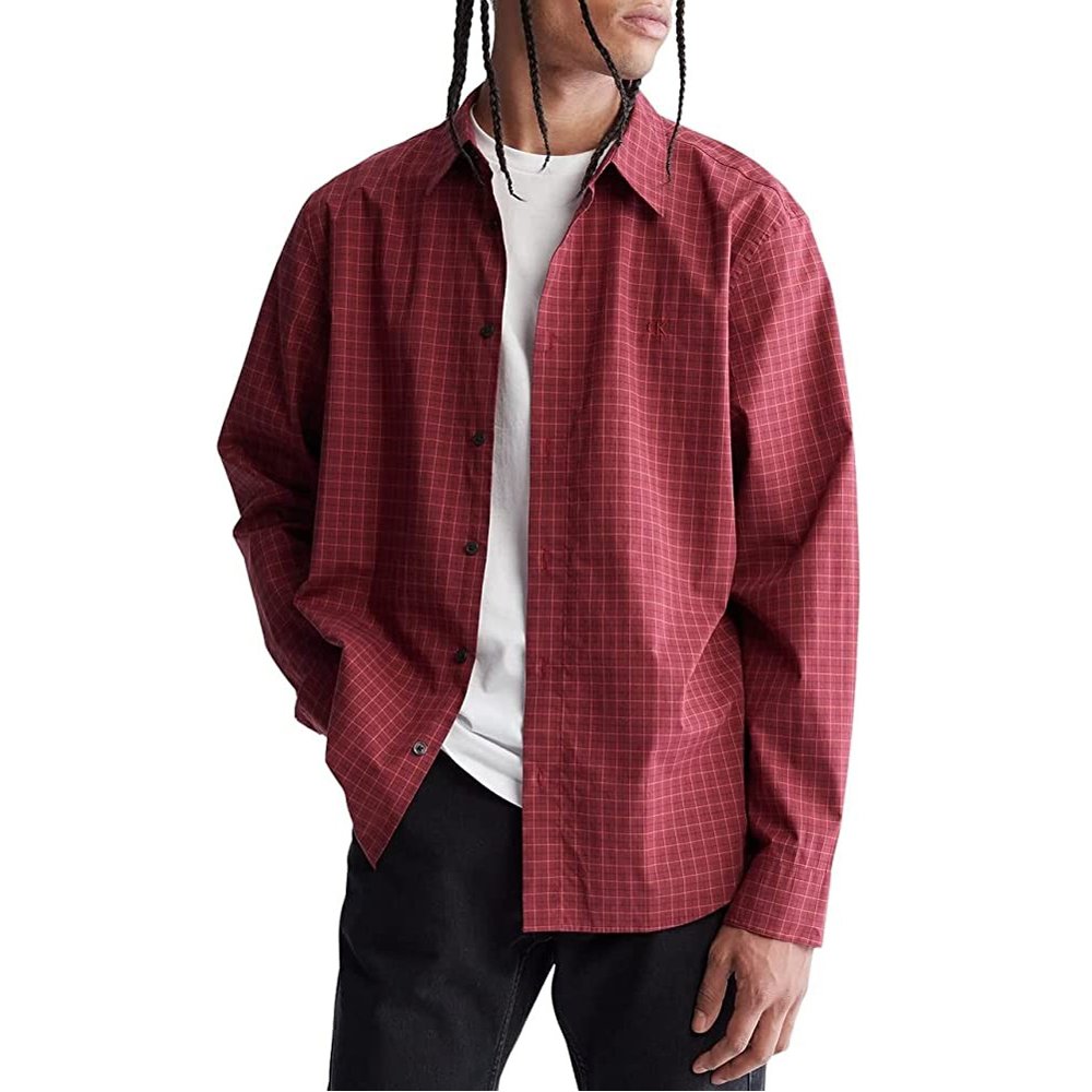 Áo Calvin Klein Check Button-Down Easy Shirt - Alpine Berry, Size L
