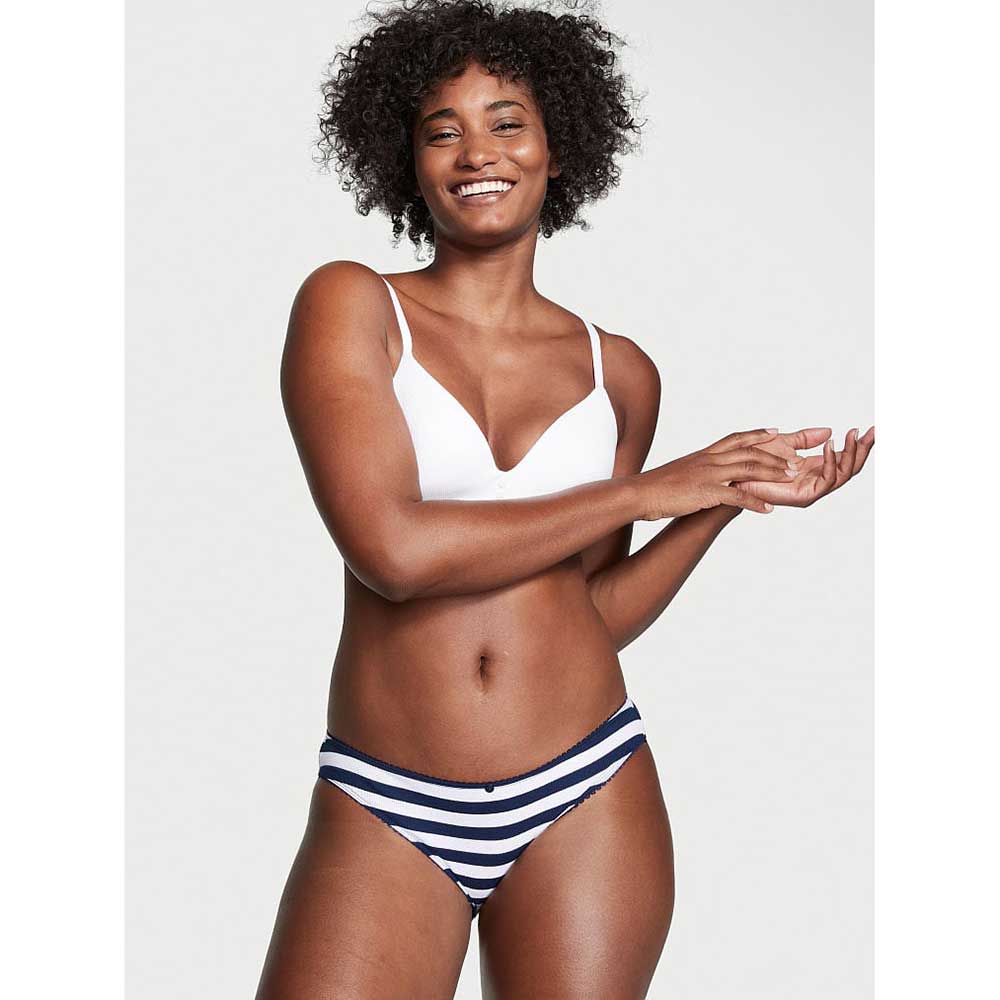 Quần lót Victoria's Secret Ribbed Cotton Bikini - Navy Stripe, Size XS