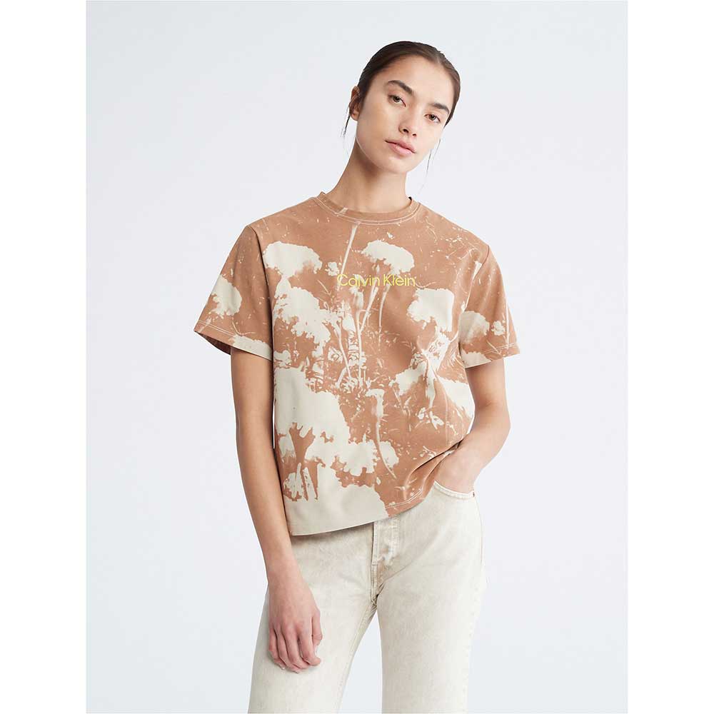 Áo Calvin Klein Allover Floral Graphic Crewneck - Mudstone, Size XS