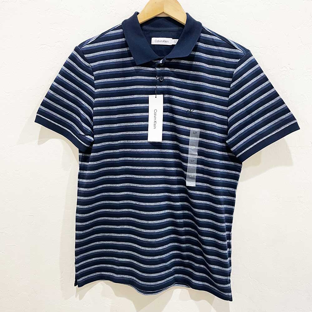 Áo Calvin Klein Striped Monogram Logo Polo - Navy, Size M