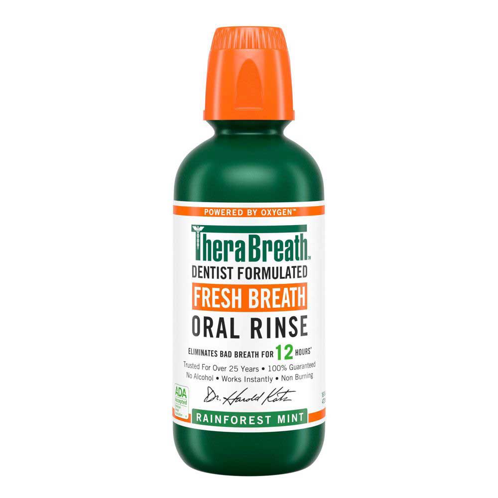 Nước súc miệng TheraBreath Fresh Breath Oral Rinse - Rainforest Mint, 473ml