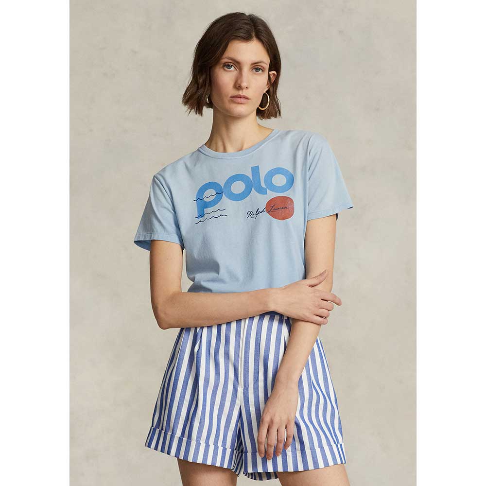 Áo Polo Ralph Lauren Nautical Logo Graphic Cotton Jersey - Blue, Size S