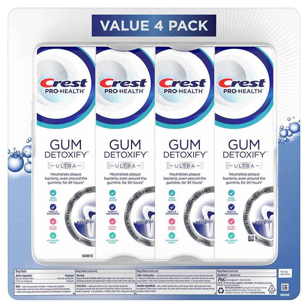 Set kem đánh răng Crest Pro Health Gum Detoxify Ultra, 4 x 133g