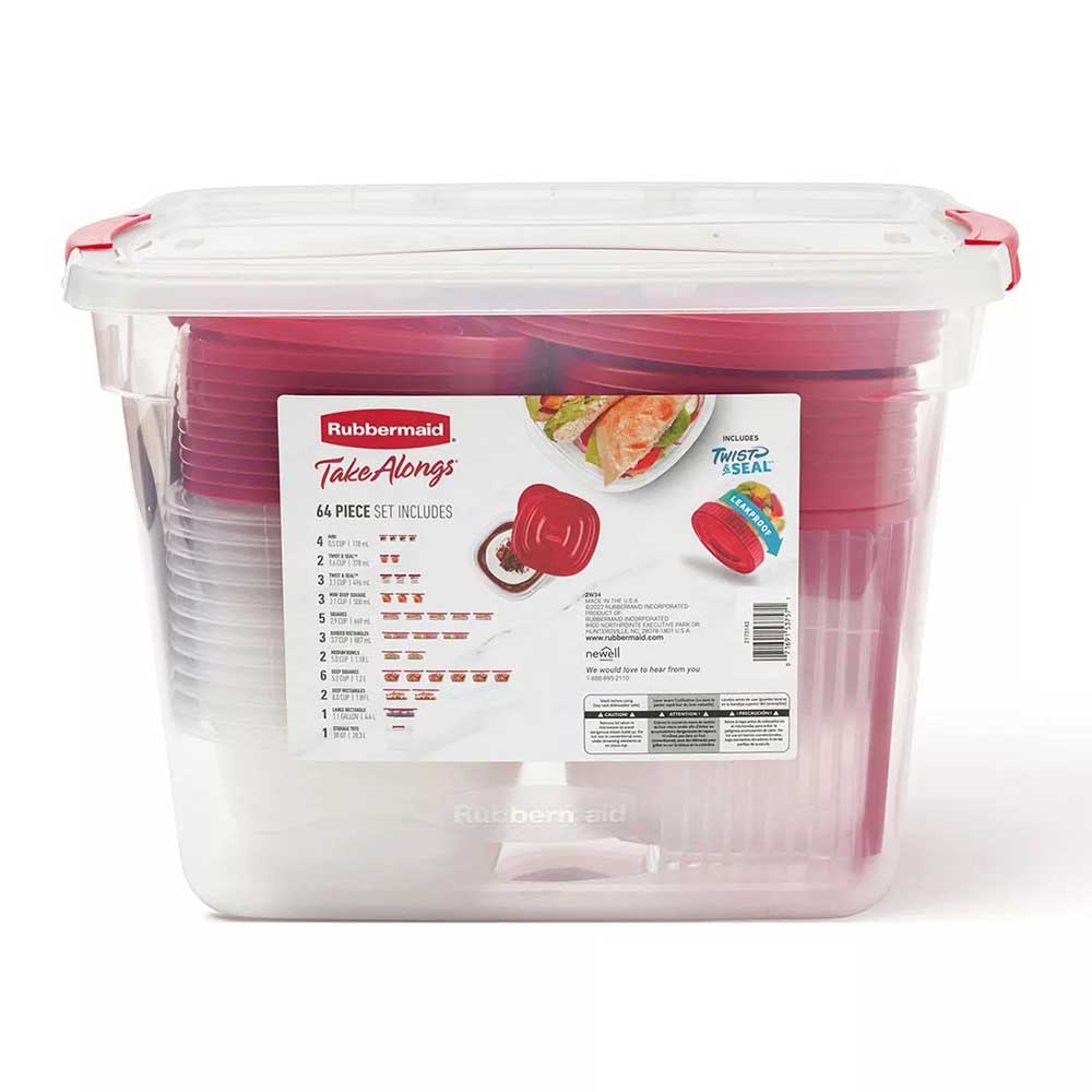 Bộ hộp nhựa Rubbermaid TakeAlongs Food Storage with 30-Quart Storage Tote, 64 món