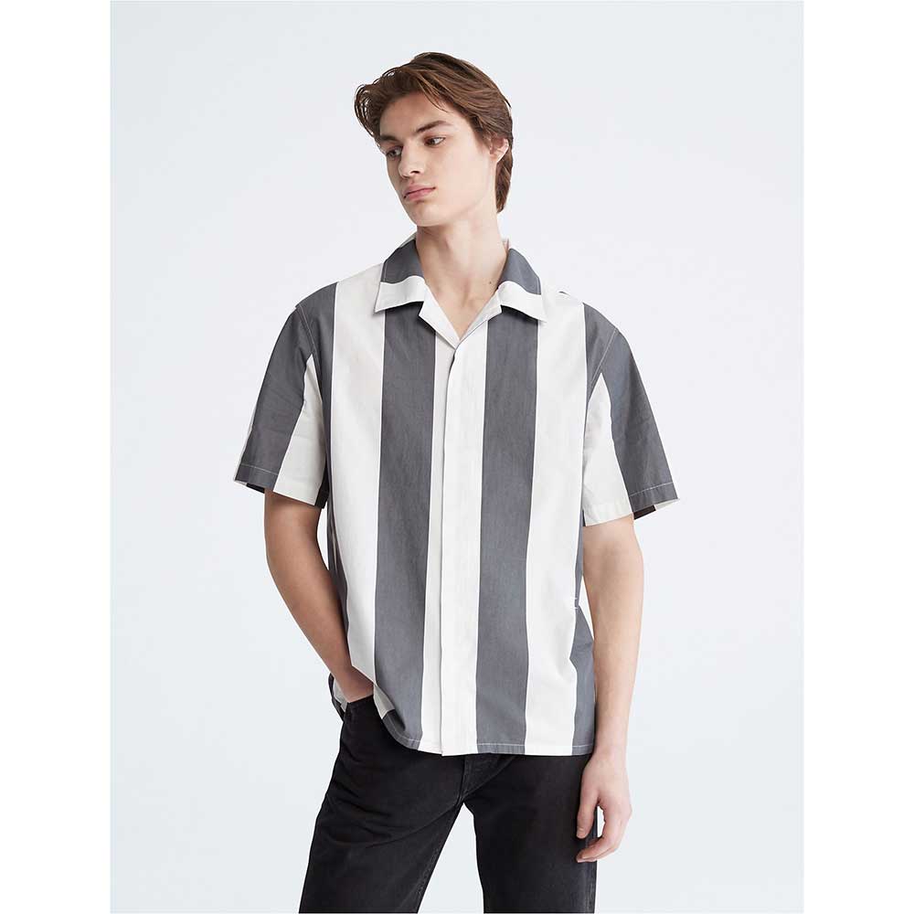 Áo Calvin Klein Stripe Classic Camp Button-Down Shirt - Forged Iron, Size S