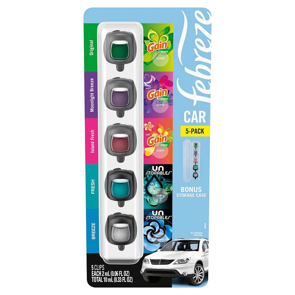 Tinh dầu thơm xe Febreze Air Freshener Car Vent Clips - Mix 5, 5 x 2ml