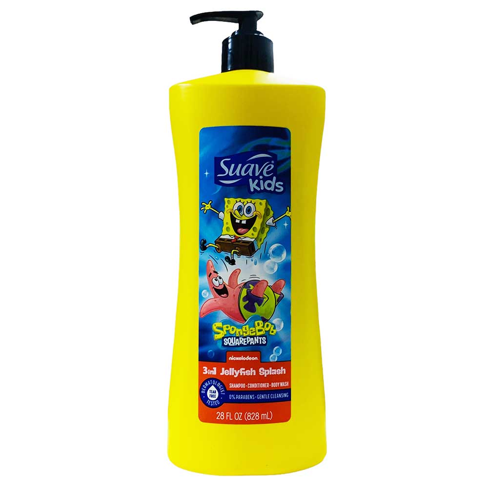 Dầu tắm + gội + xả Suave Kids 3in1 - SpongeBob Jellyfish Splash, 828ml