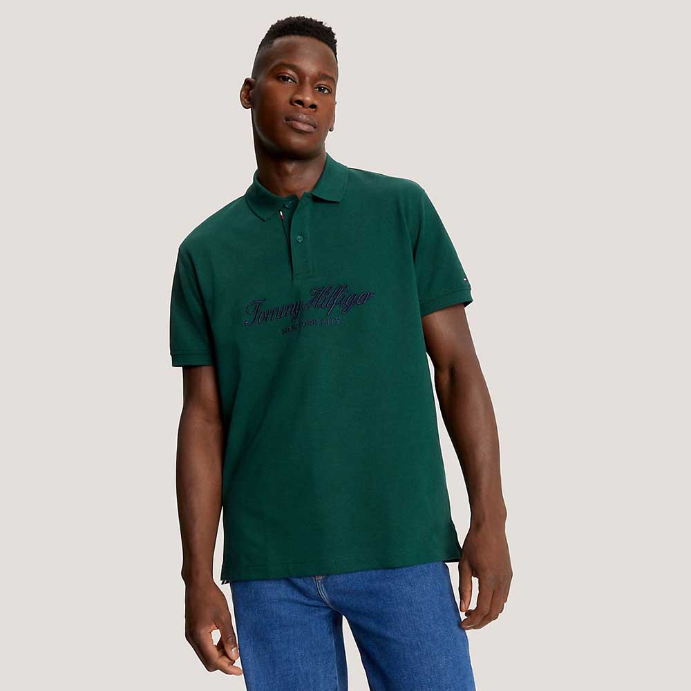 Áo Tommy Hilfiger Regular Fit Embroidered NYC Script Polo - Green, Size M