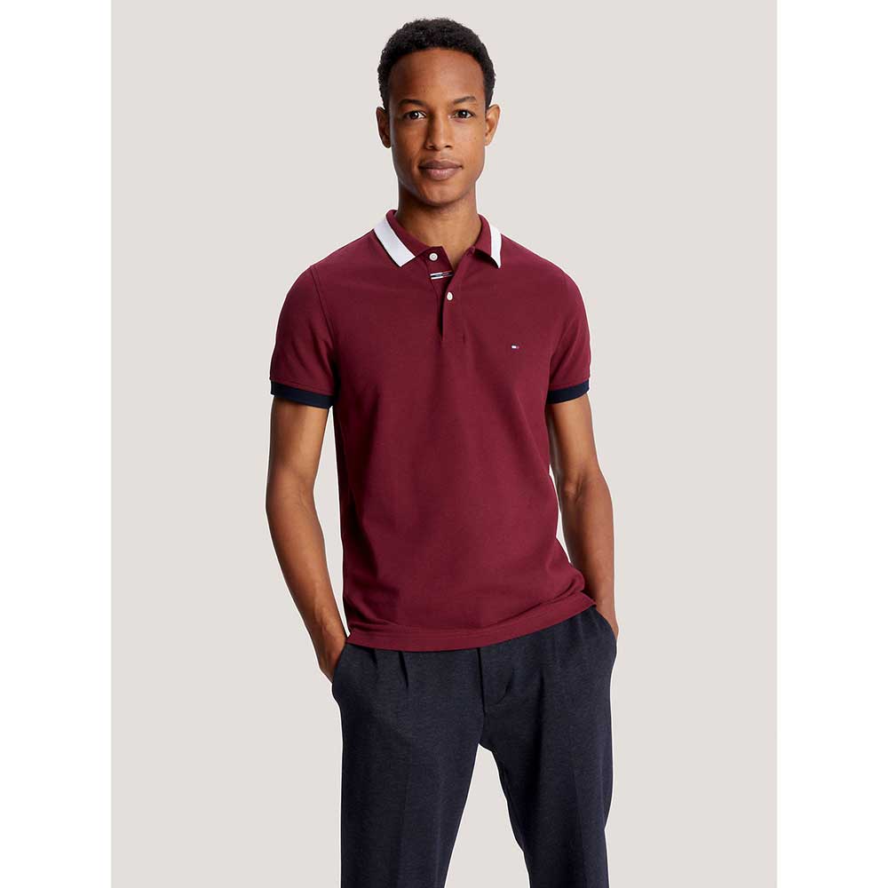 Áo Tommy Hilfiger Slim Fit Signature Tipped Polo - Wine, Size XL