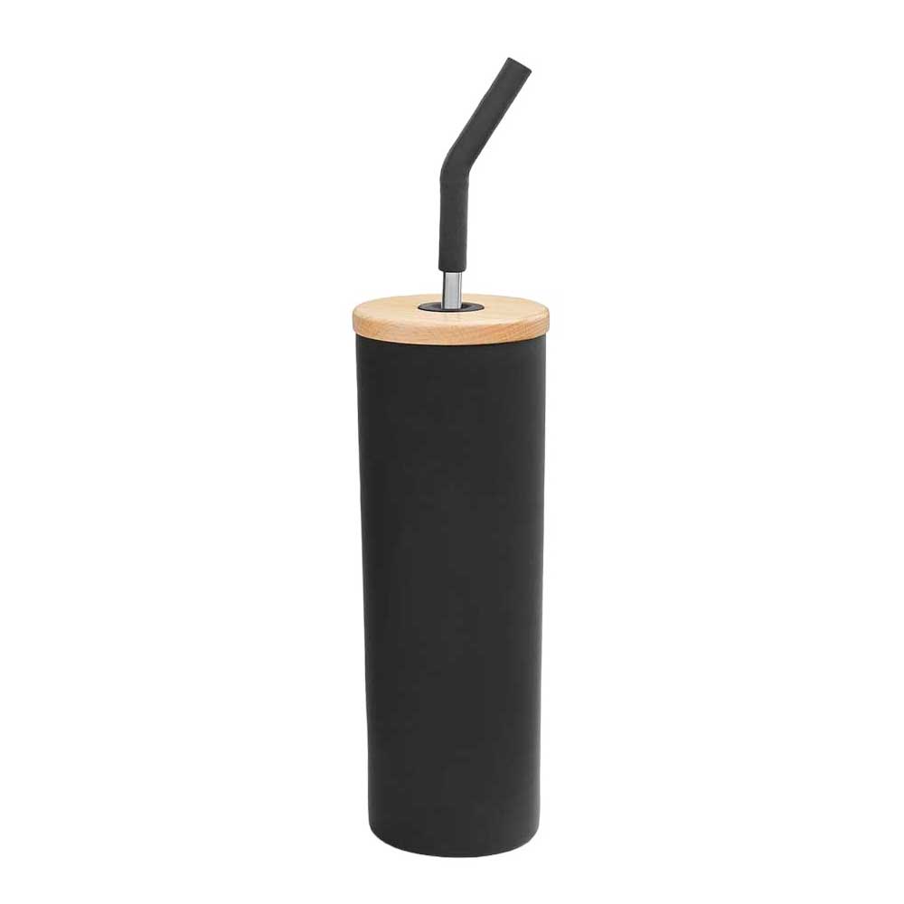 Ly giữ nhiệt Member's Mark Tumbler With Wood Lids And Stainless Steel Straws - Black, 710ml