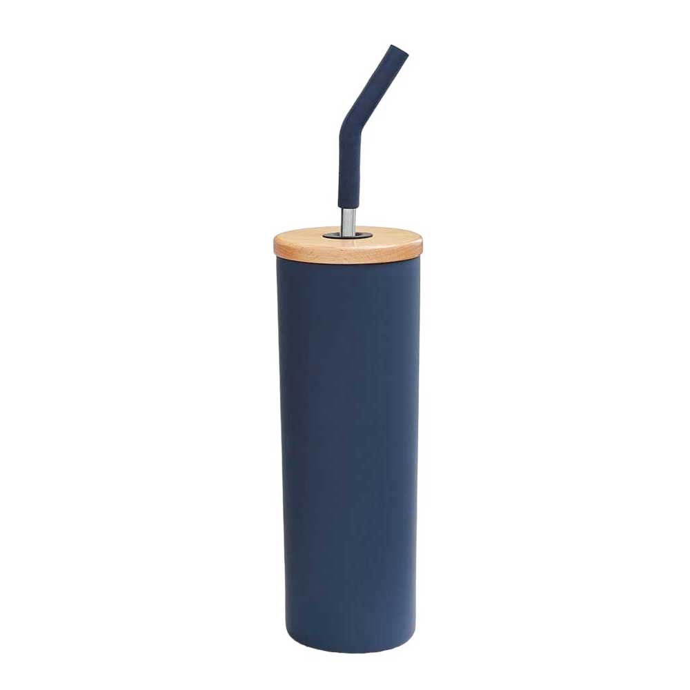 Ly giữ nhiệt Member's Mark Tumbler With Wood Lids And Stainless Steel Straws - Navy, 710ml