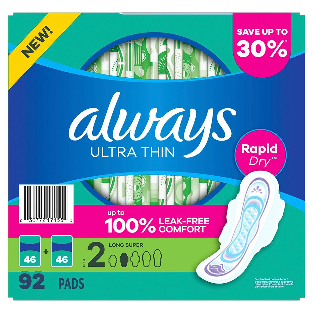 Băng vệ sinh Always Ultra Thin 3X Protection Long Super With Wings, 92 miếng