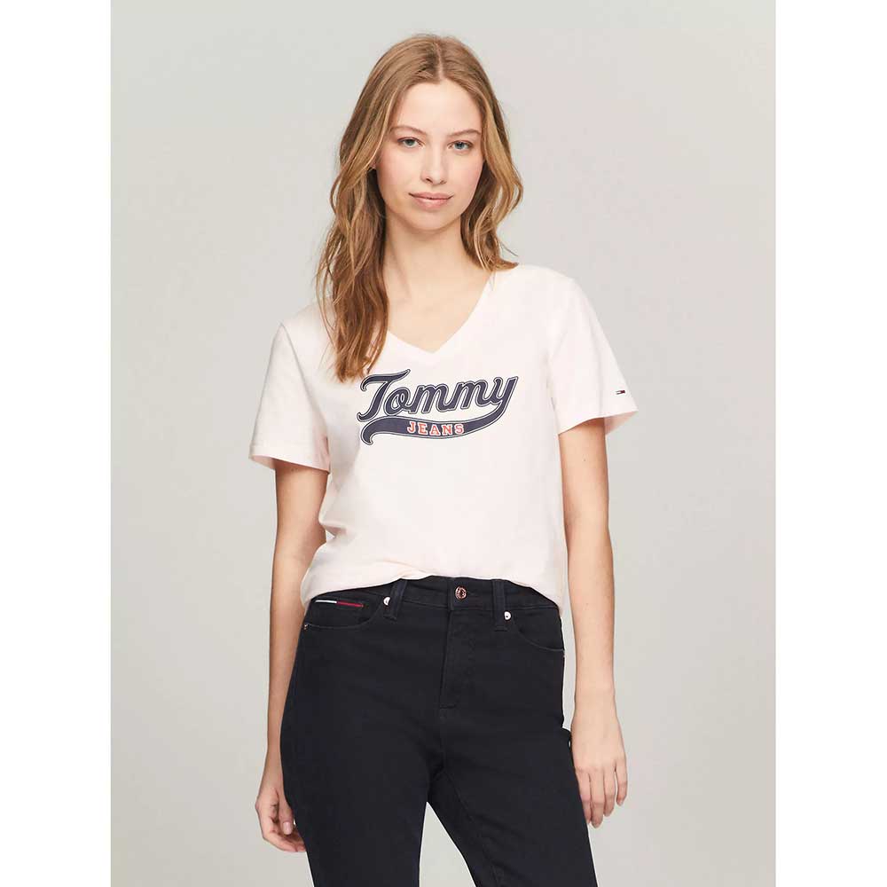 Áo Tommy Jeans Tommy Logo V-Neck - Pink Dream, Size M