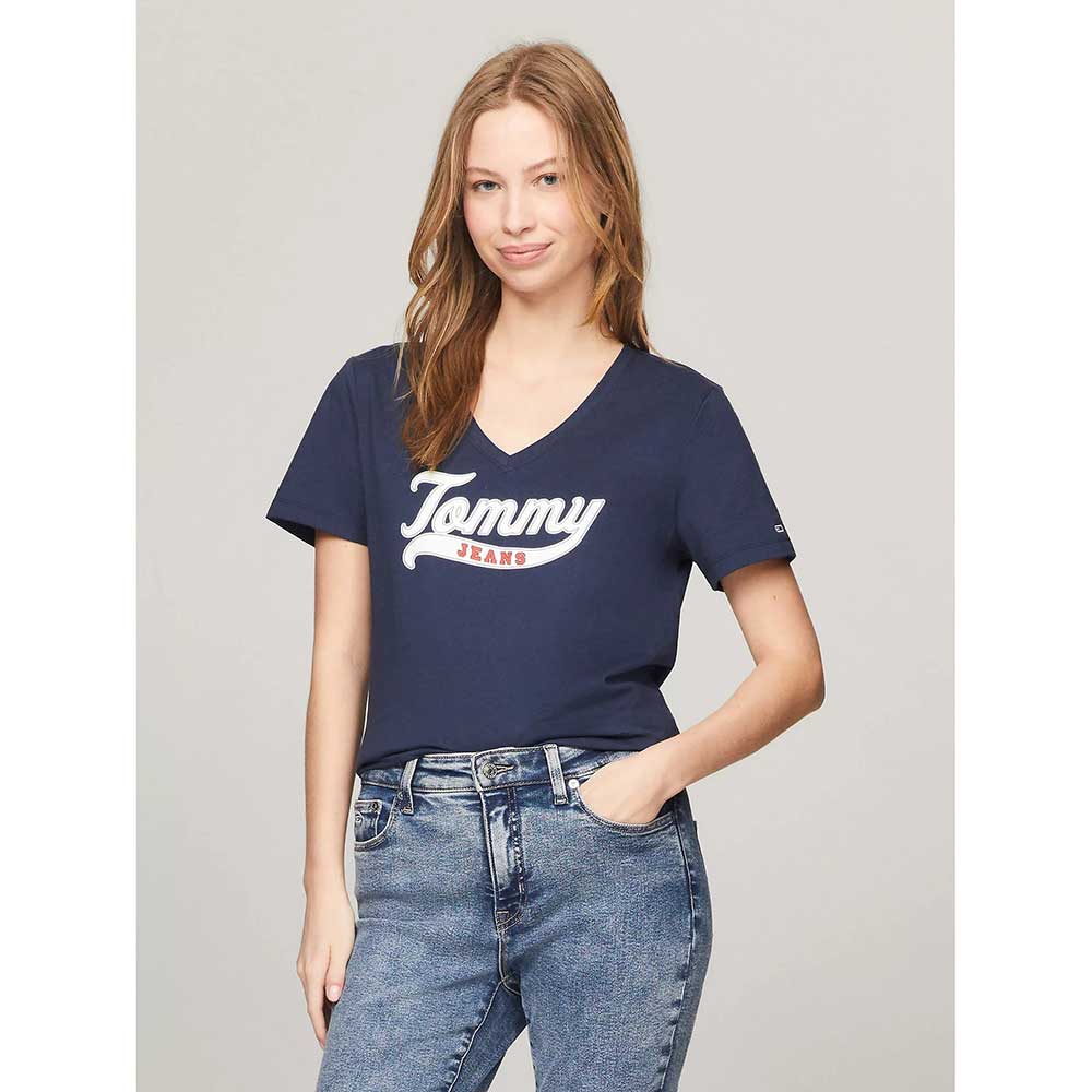 Áo Tommy Jeans Tommy Logo V-Neck - Navy, Size XS