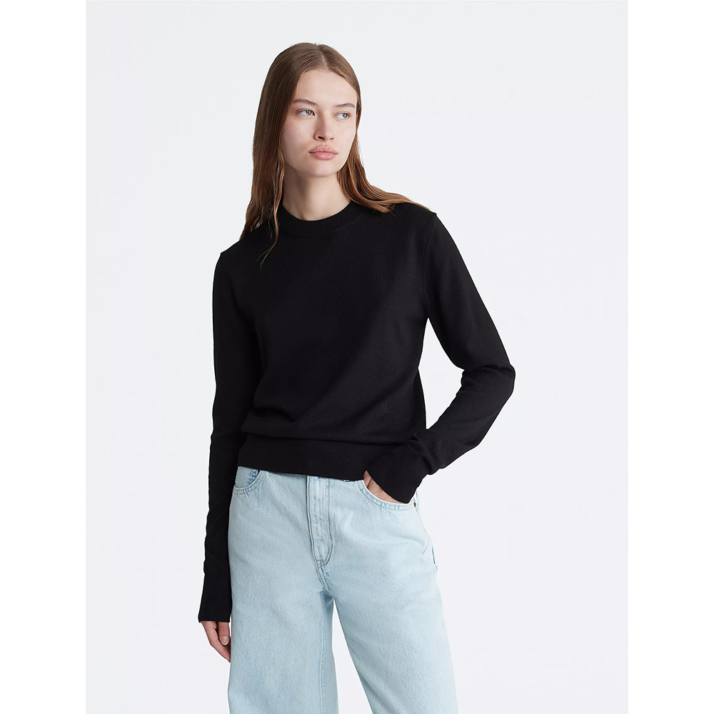 Áo Calvin Klein Extra Fine Merino Blend Crewneck Sweater - Black, Size XS