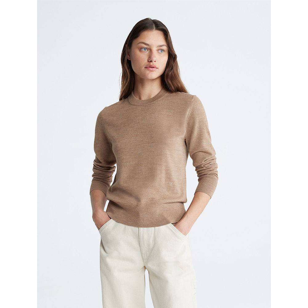 Áo Calvin Klein Extra Fine Merino Blend Crewneck Sweater - Travertine, Size XS