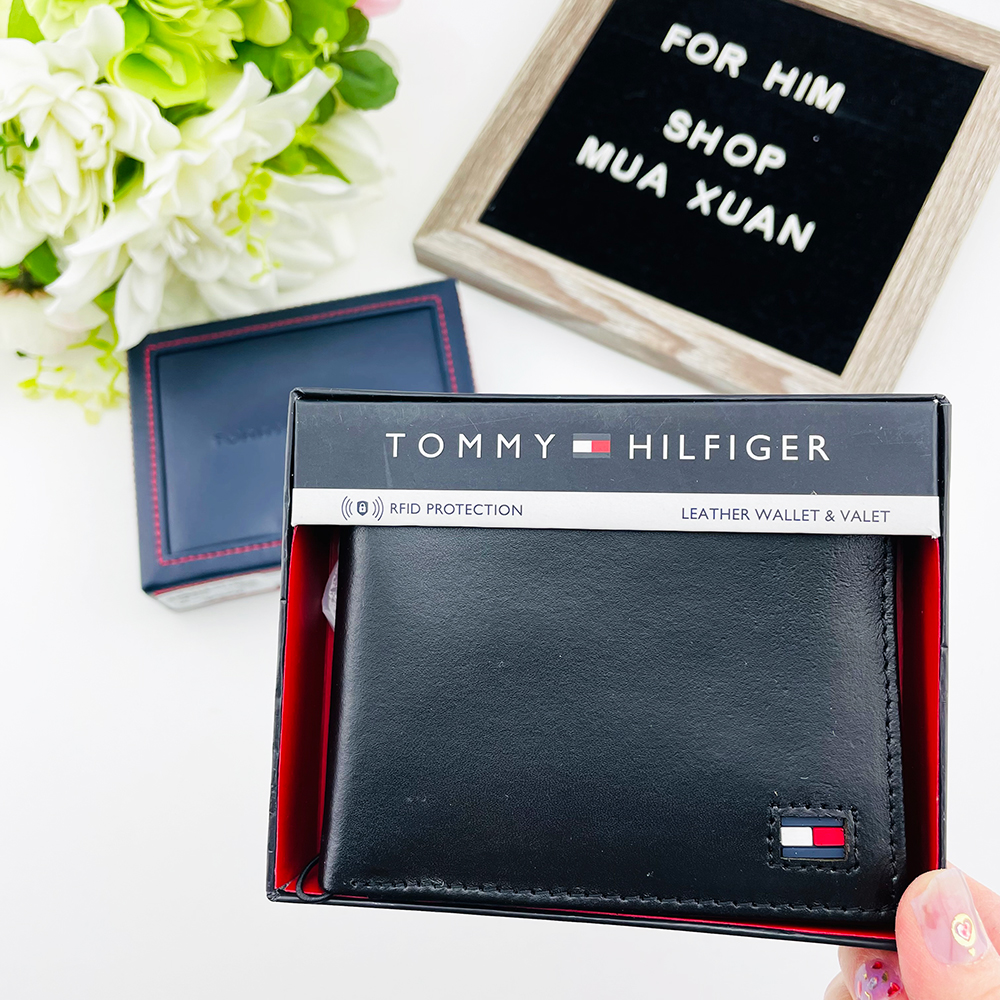 Ví Tommy Hilfiger Logo Leather RFID Protection, Black