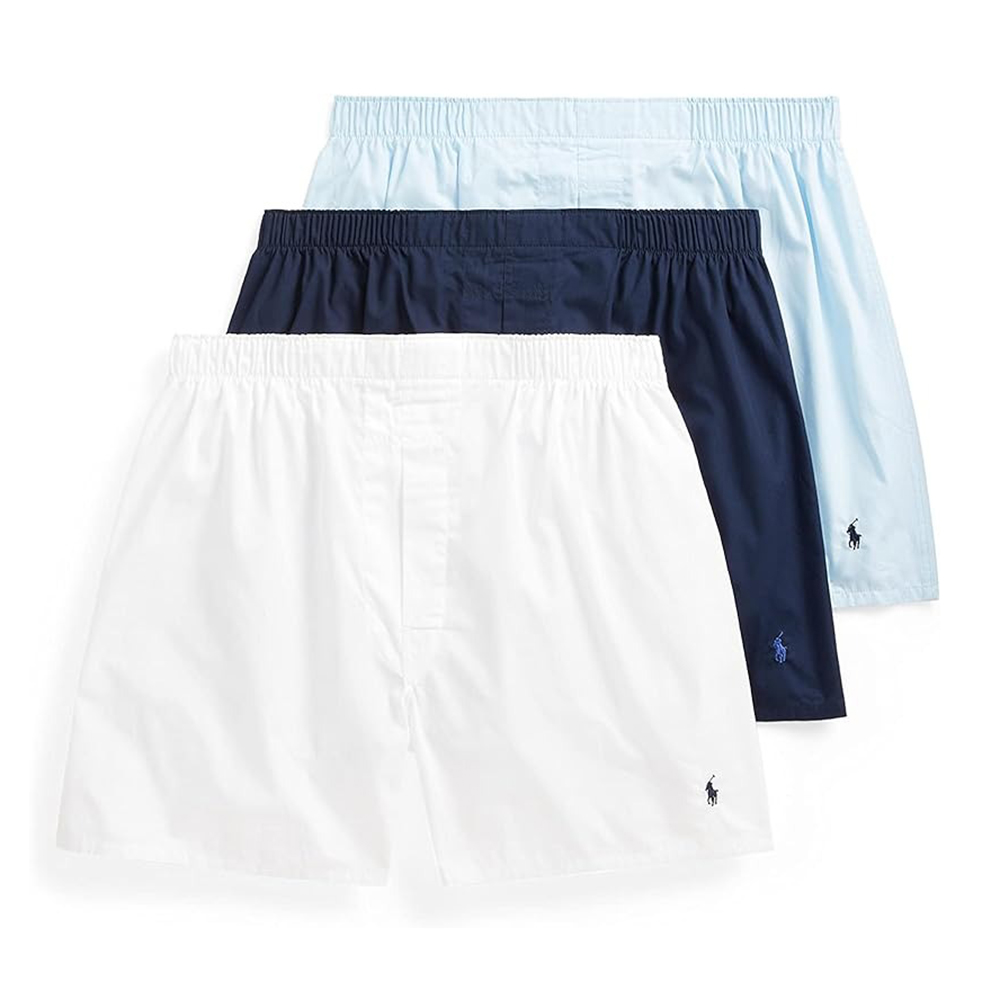 Set 3 quần Polo Ralph Lauren Cotton Classic Fit Woven Boxers - White/Blue/Navy, Size S