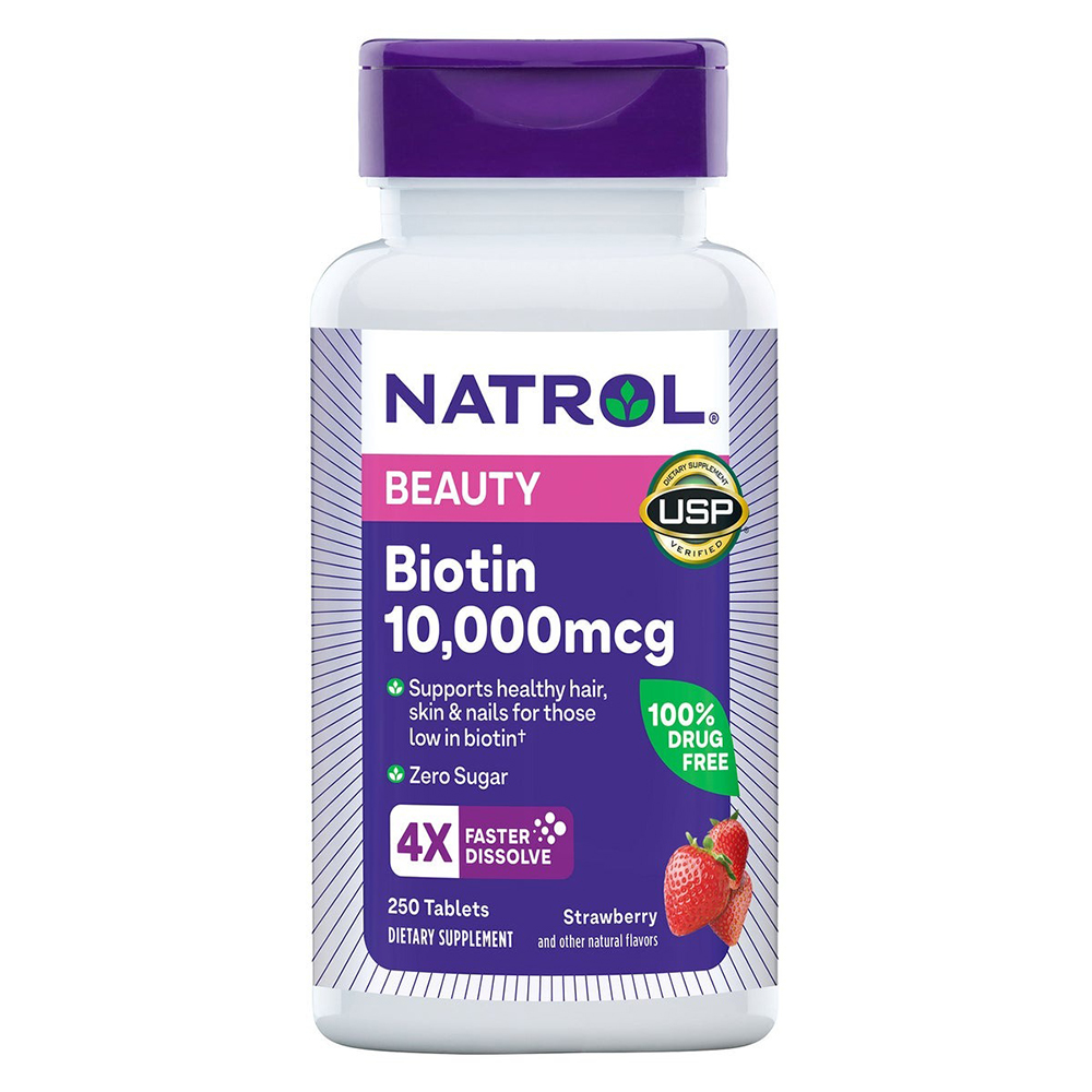 Viên ngậm Natrol Biotin Beauty 10,000mcg Fast Dissolve, 250 viên