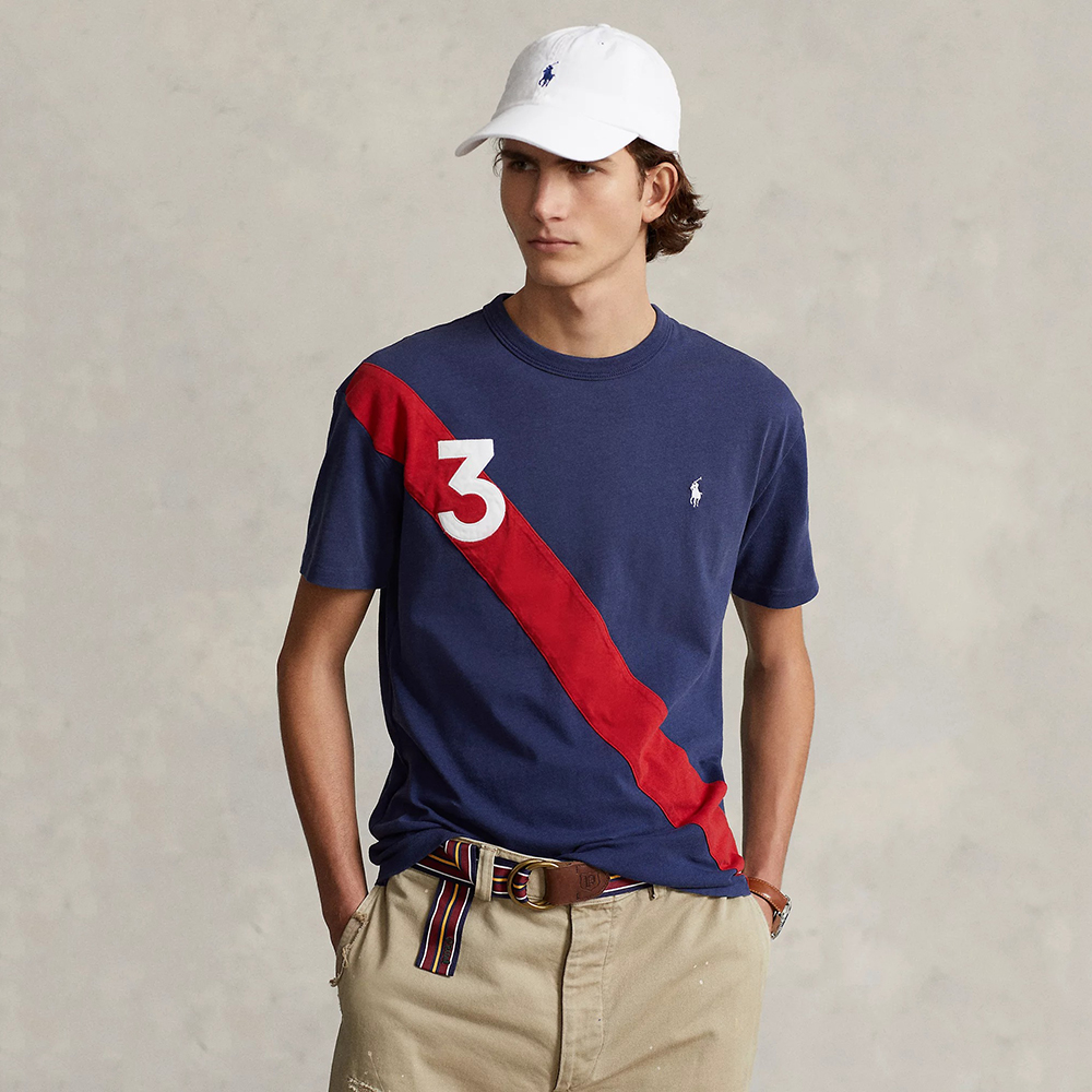 Áo Polo Ralph Lauren Classic Fit Banner-Stripe Jersey - Blue, Size M