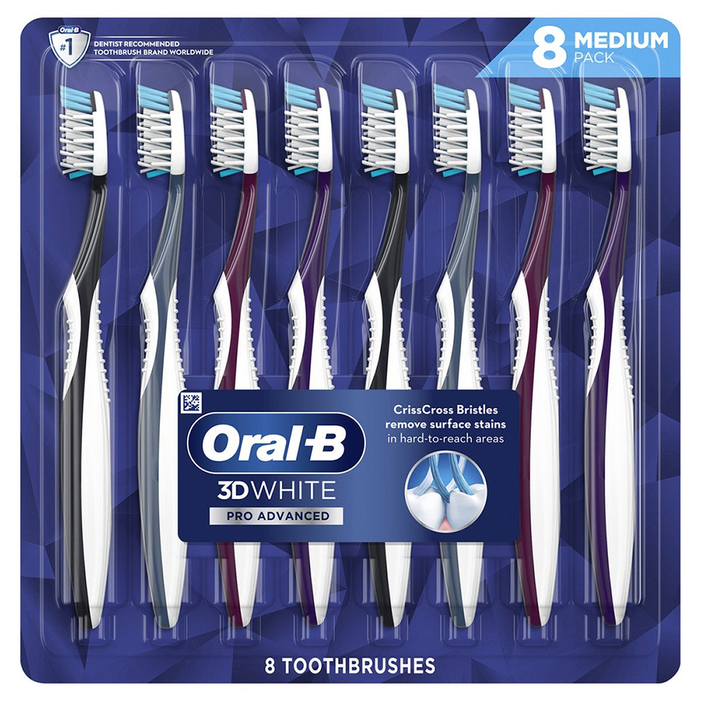 Bàn chải răng Oral-B 3D White Pro Advanced - Medium, vỉ 8 cái