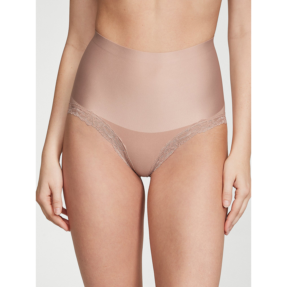 Quần lót Victoria's Secret Smoothing Shimmer Lace-Trim Brief Panty - Beige, Size L