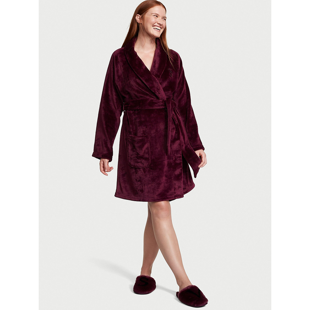 Áo choàng tắm Victoria's Secret Short Plush Robe - Kir, XS/S