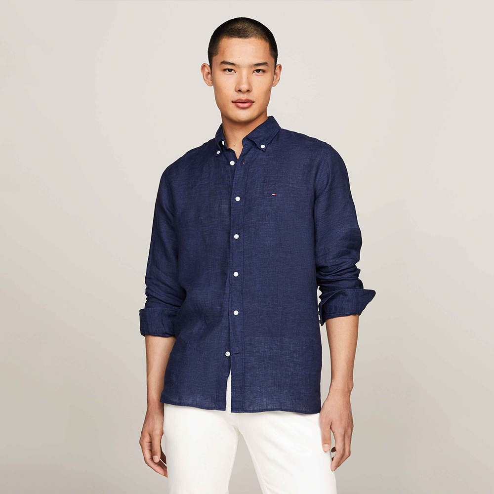 Áo Tommy Hilfiger Regular Fit Linen Poplin - Navy, Size M