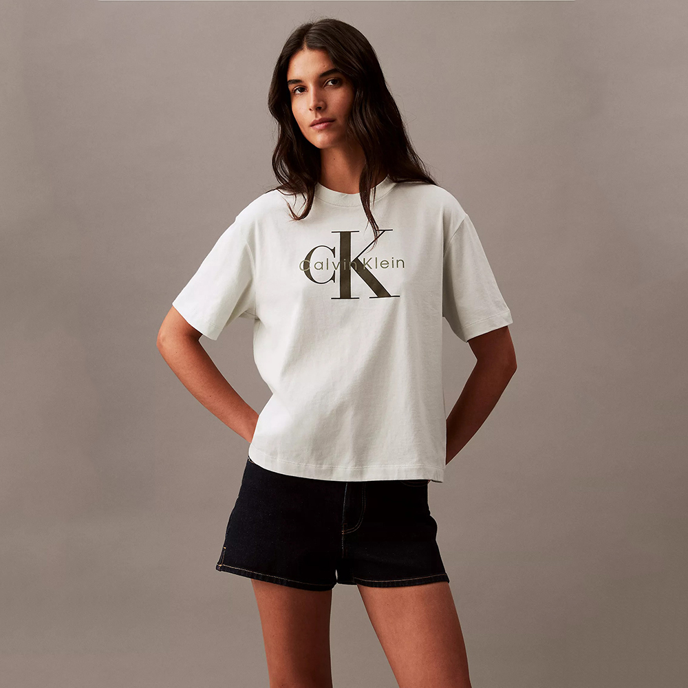 Áo Calvin Klein Monogram Logo Boxy Crewneck - Desert Sage, Size XS