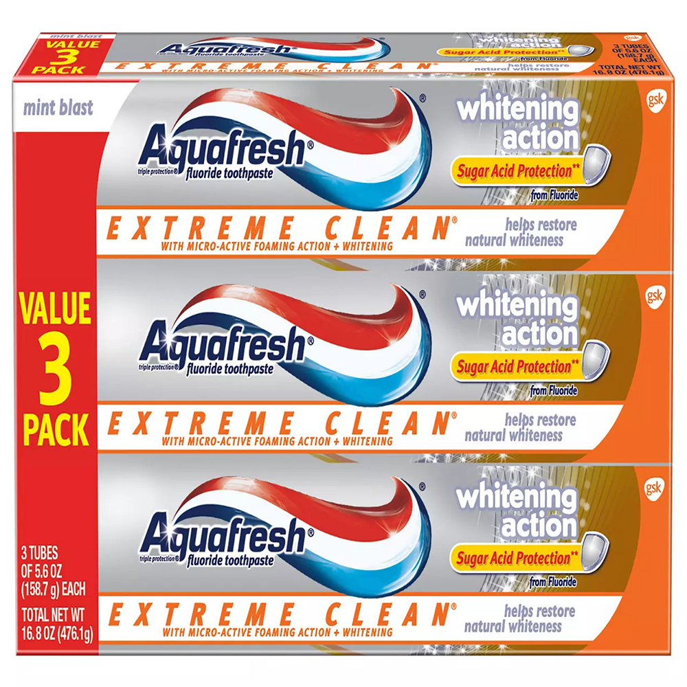 Set kem đánh răng Aquafresh Extreme Clean White Action, 3 x 158.7g