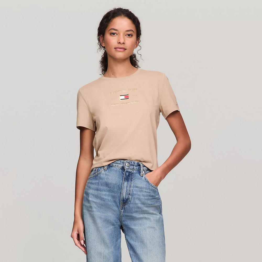 Áo Tommy Hilfiger Metallic Logo - Beige Heather, Size S