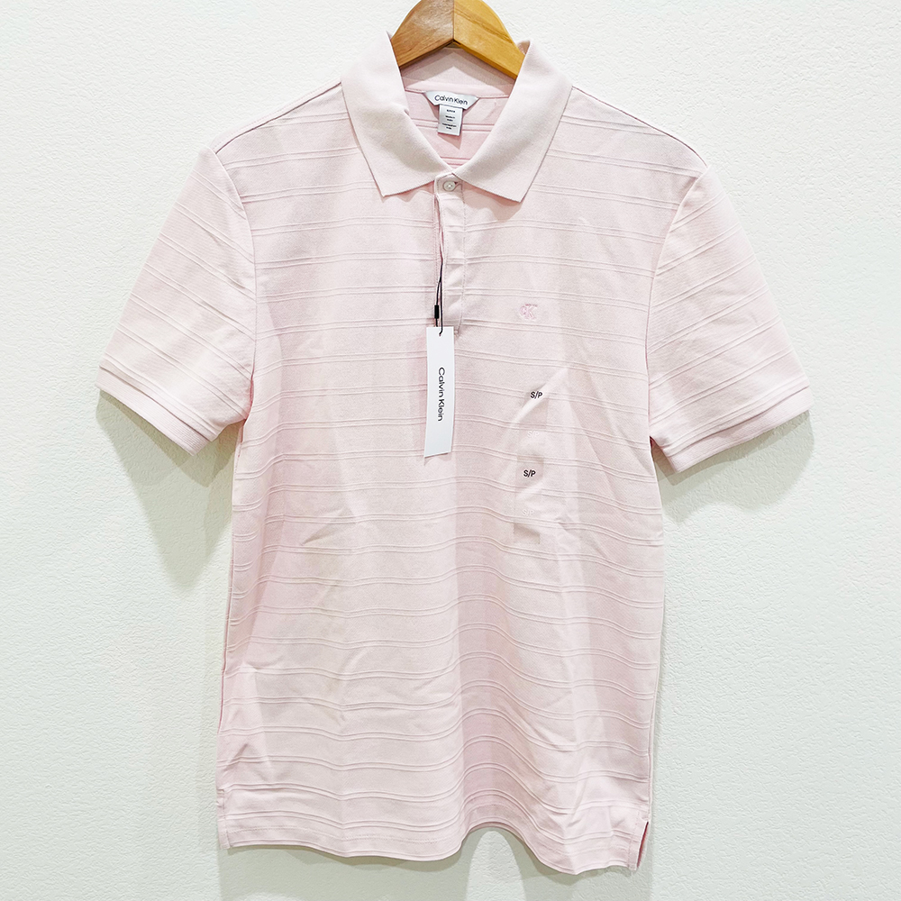 Áo Calvin Klein Stripe Polo Shirt - Mauve Chalk, Size S