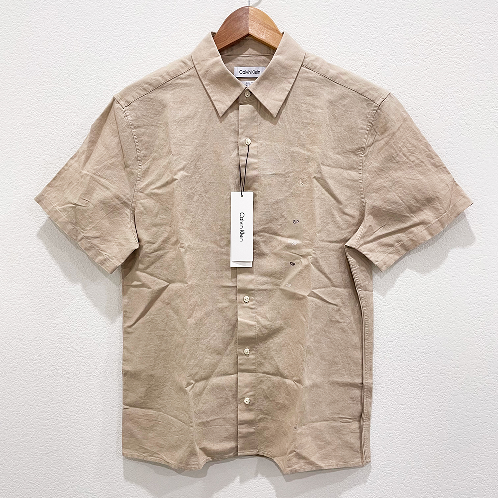 Áo Calvin Klein Solid Linen Blend Classic Button-Down Shirt - Safari, Size S