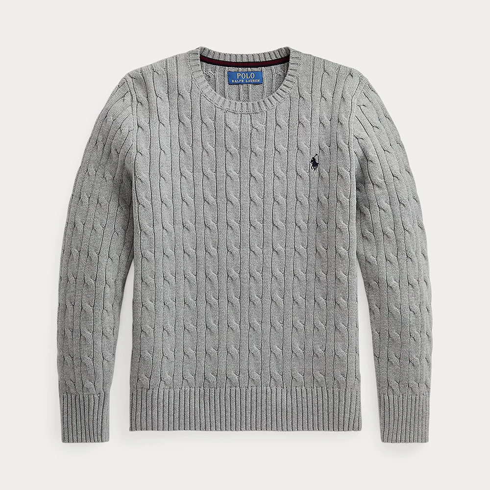 Áo Polo Ralph Lauren Cable-Knit Cotton Sweater - Grey Heather, Size XL(18-20)