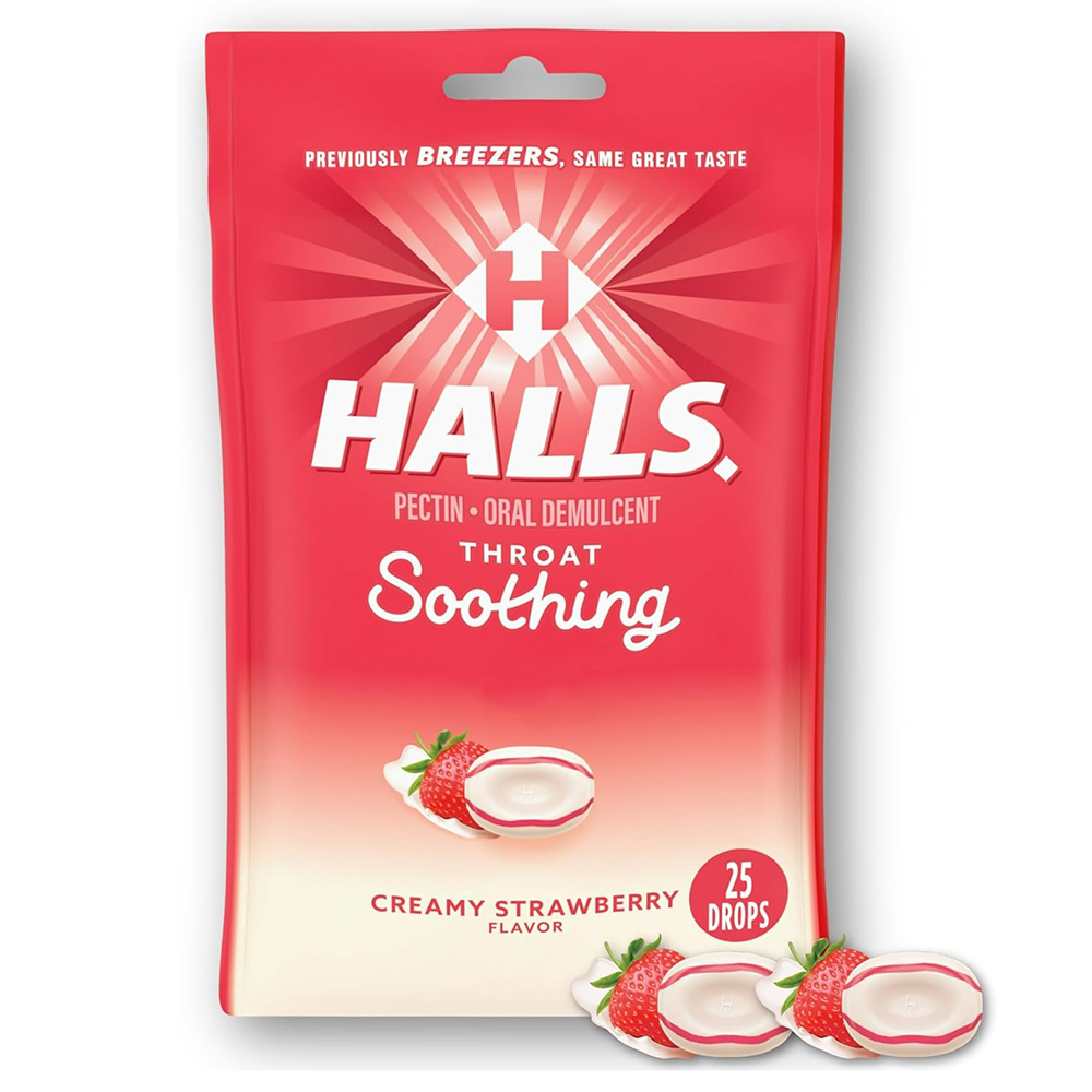 Kẹo ngậm Halls Throat Soothing - Creamy Strawberry, 25 viên