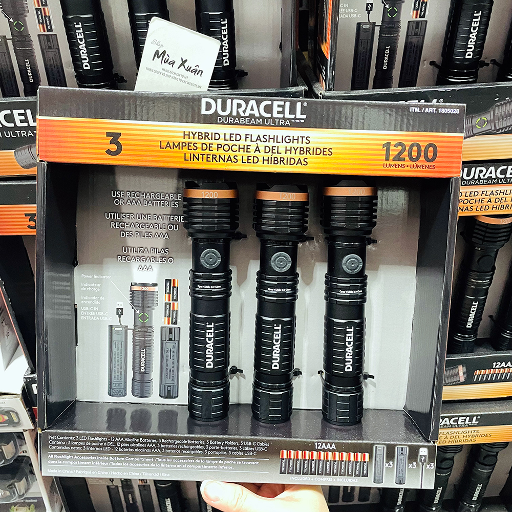 Set 3 đèn pin Duracell Hybrid LED Flashlight 1200 Lumens