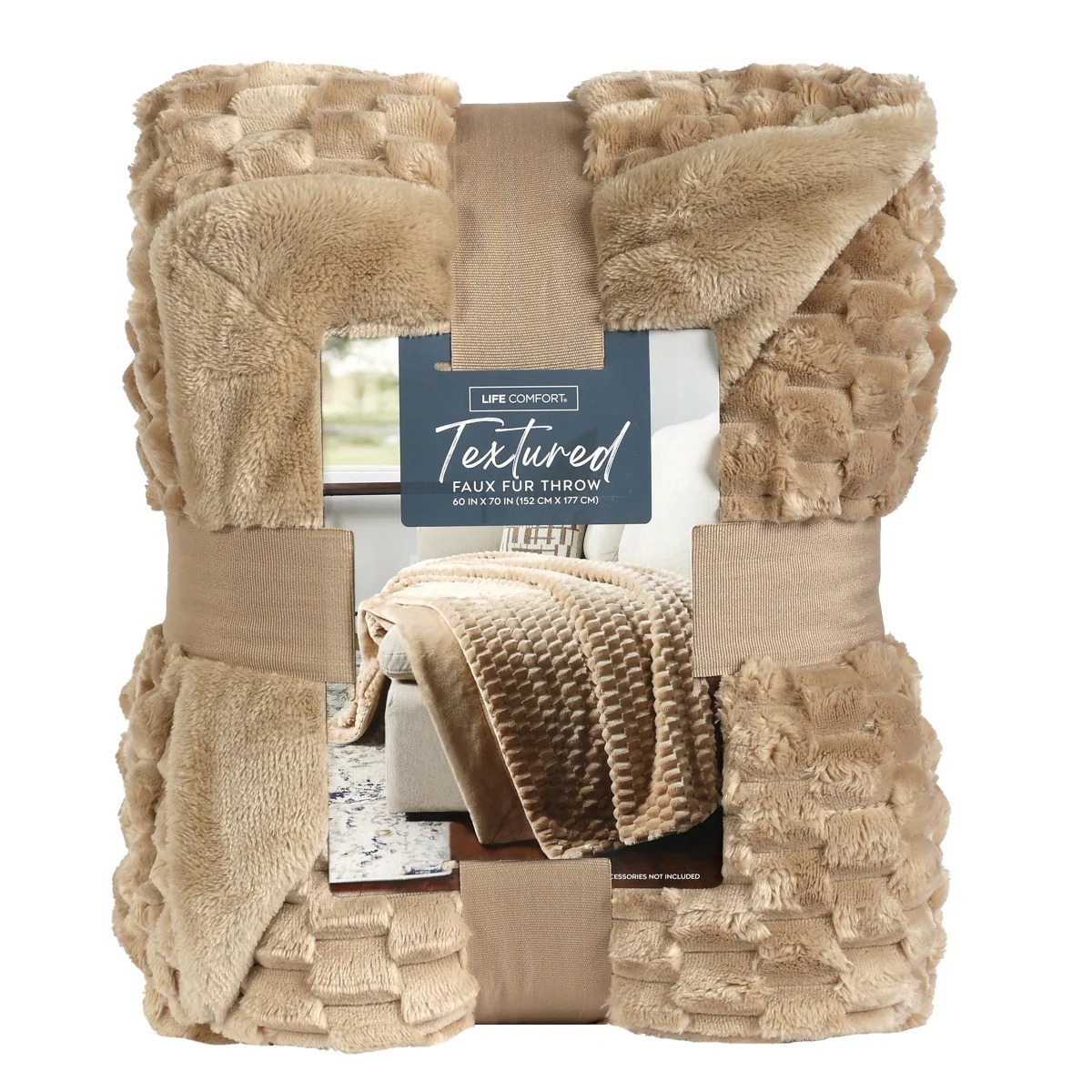 Chăn Life Comfort Textured Faux Fur Throw, Beige