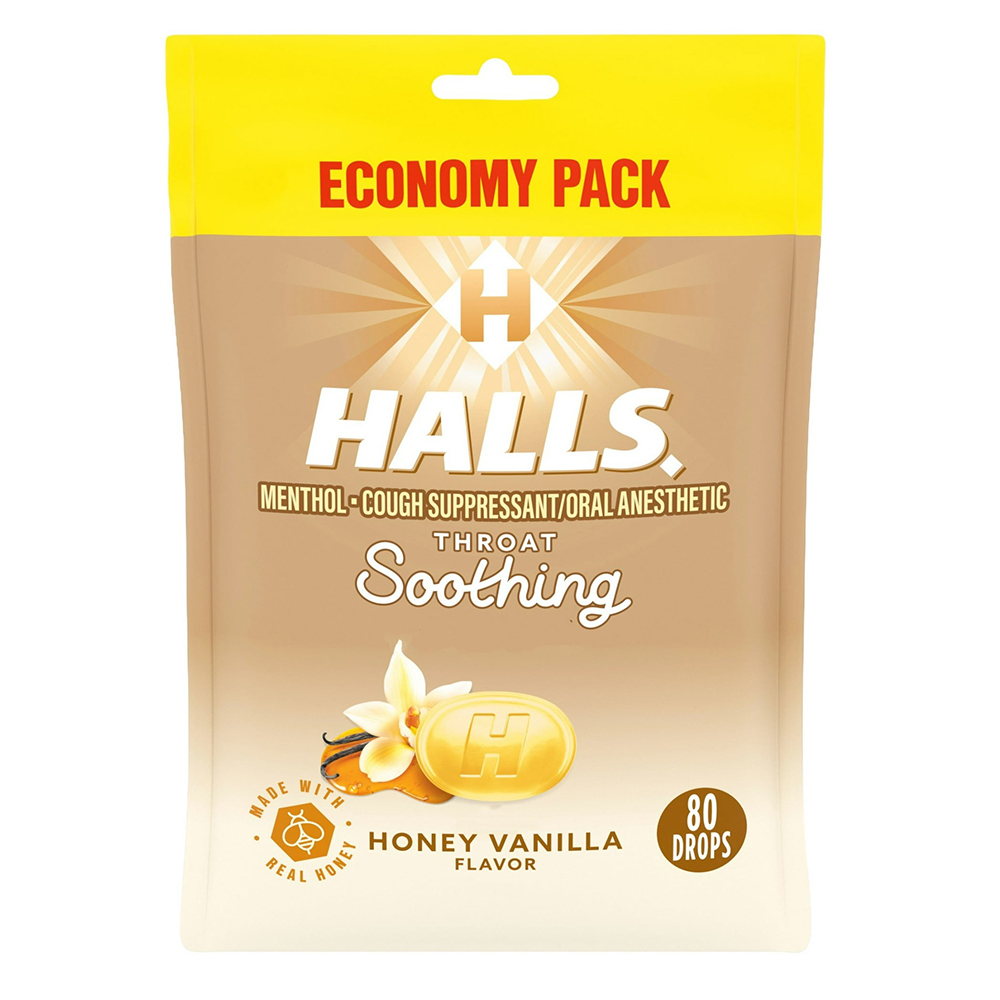 Kẹo ngậm Halls Throat Soothing - Honey Vanilla, 80 viên