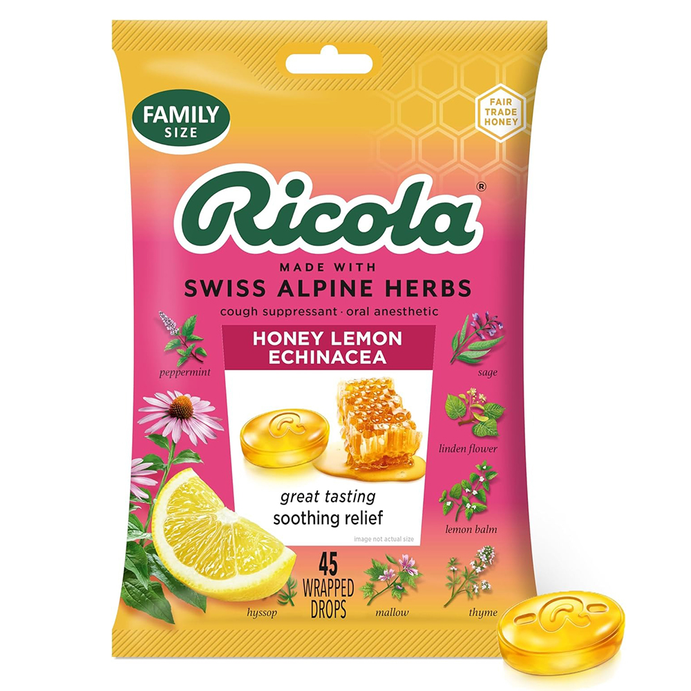 Kẹo ngậm Ricola Herb Cough - Honey Lemon Echinacea, 45 viên