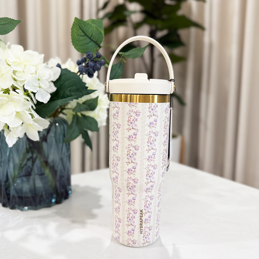 Bình giữ nhiệt Hydrapeak Nomad Bottle With Handle And Straw Lid - Floral Bloom/Ivory, 946ml