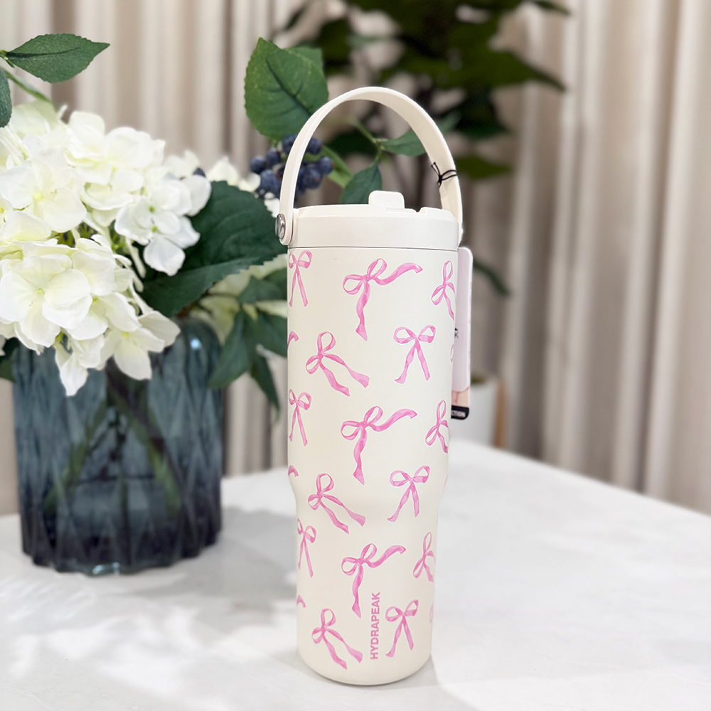Bình giữ nhiệt Hydrapeak Nomad Bottle With Handle And Straw Lid - Pink Bows/Ivory, 946ml