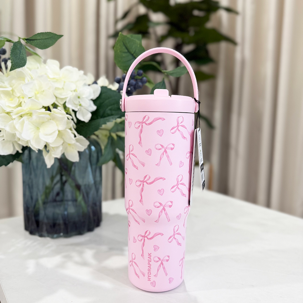 Bình giữ nhiệt Hydrapeak Nomad Bottle With Handle And Straw Lid - Pink Bows/Baby Pink, 946ml