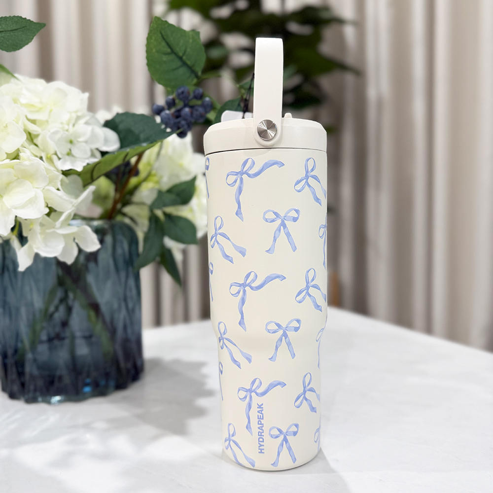 Bình giữ nhiệt Hydrapeak Nomad Bottle With Handle And Straw Lid - Blue Bows/Ivory, 946ml