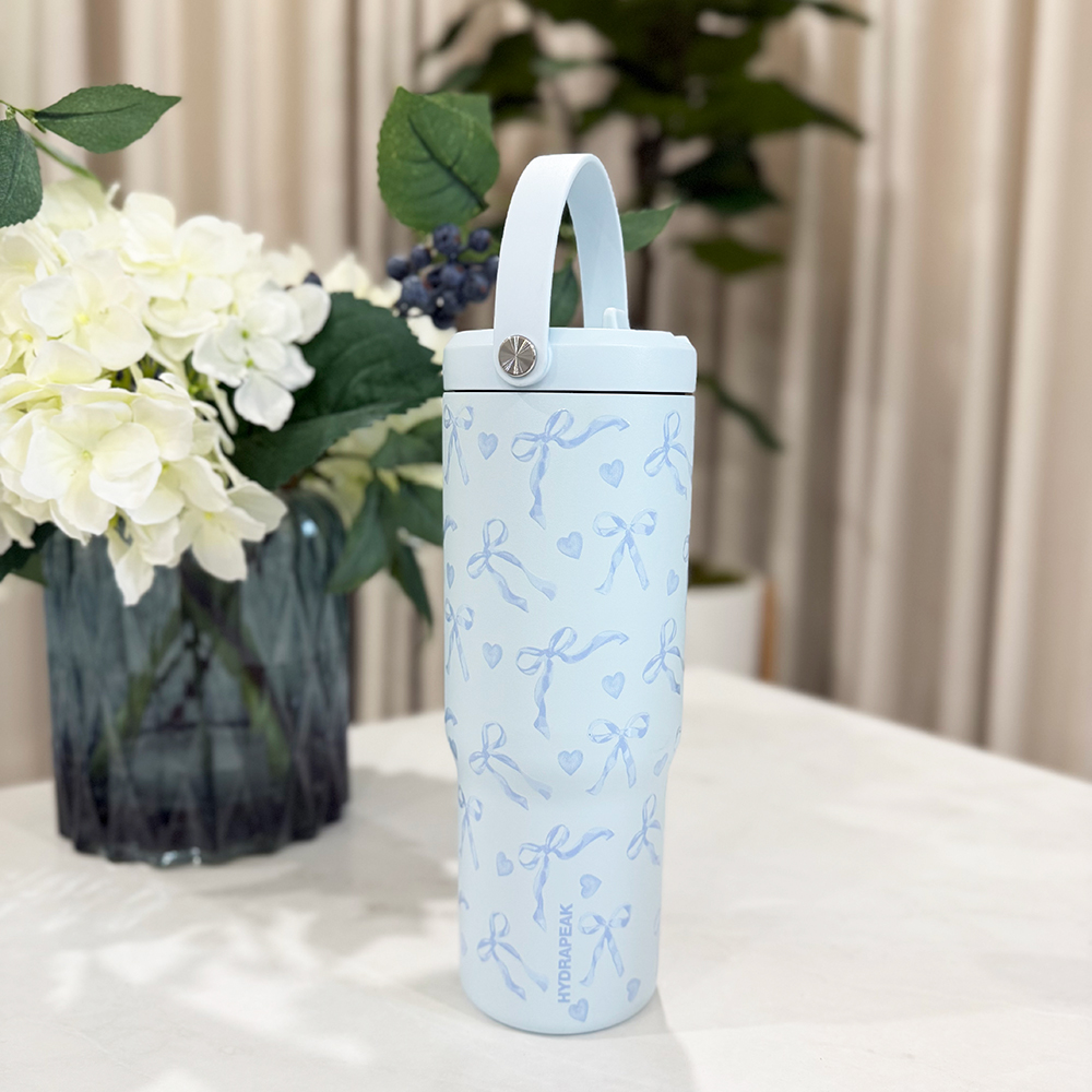 Bình giữ nhiệt Hydrapeak Nomad Bottle With Handle And Straw Lid - Blue Bows/Powder Blue, 946ml