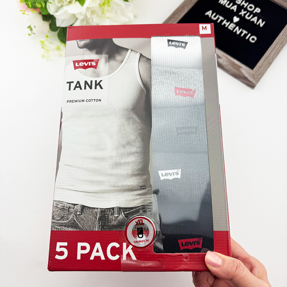 Set 5 áo Levi's Premium Cotton Tank Top - White/Grey/Dark Grey/Black, Size L