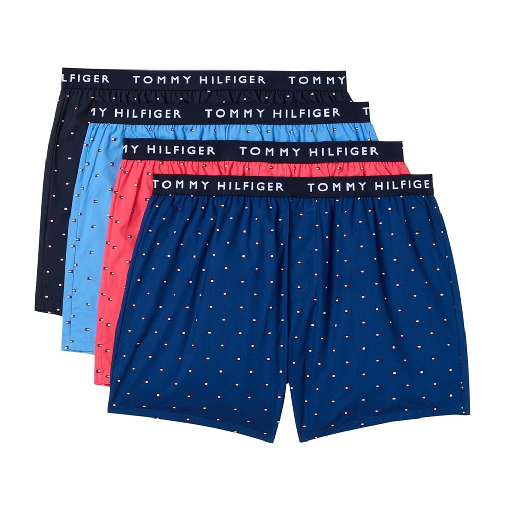 Set 4 quần Tommy Hilfiger Cotton Classics Woven Boxers - Pink/Dark Navy/Blue/Navy, Size L