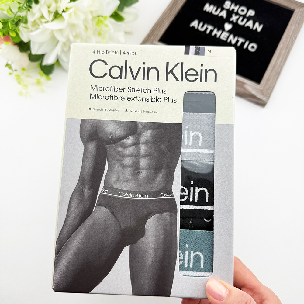 Set 4 quần Calvin Klein Microfiber Stretch Plus Hip Brief - Black/Grey/Black Logo/Green, Size M