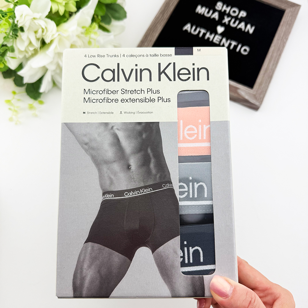 Set 4 quần Calvin Klein Microfiber Stretch Plus Low Rise Trunk - Black, Size M