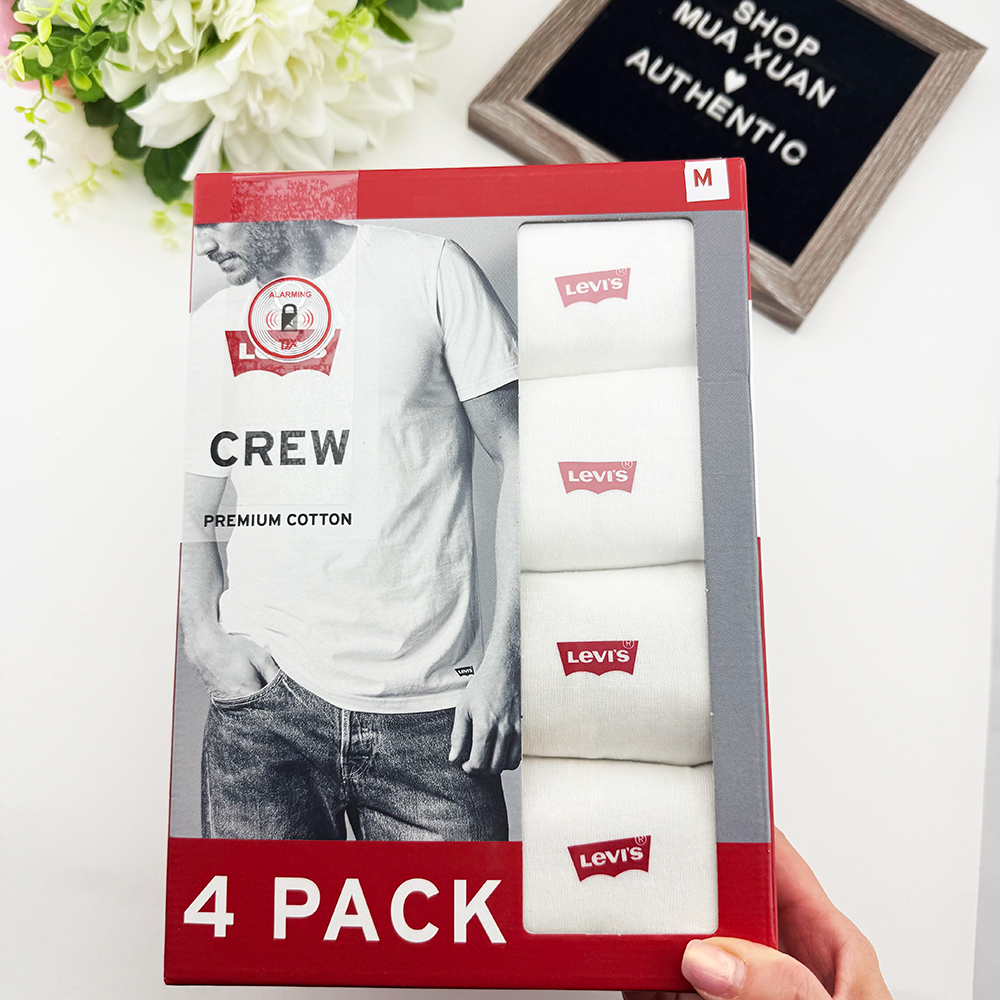 Set 4 áo Levi's Premium Cotton Crew - White, Size M